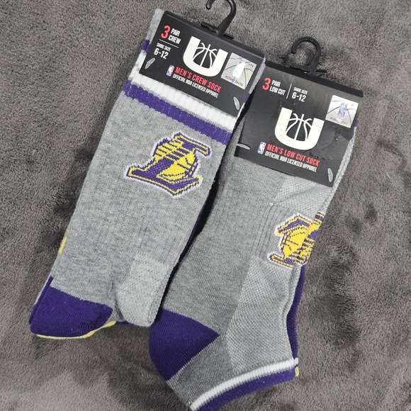 Unk Other - NBA Los Angeles Lakers Mens 6 Pairs Crew Socks &‎ Low Cut 6-12 NWT